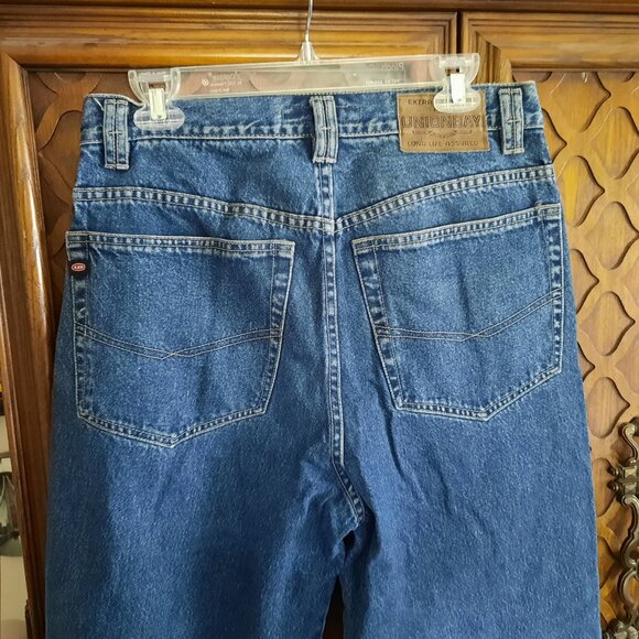 Union Bay 90s Vintage Striped Distressed Baggy Wide Leg Denim Jeans Mens 33x32 - Picture 9 of 16